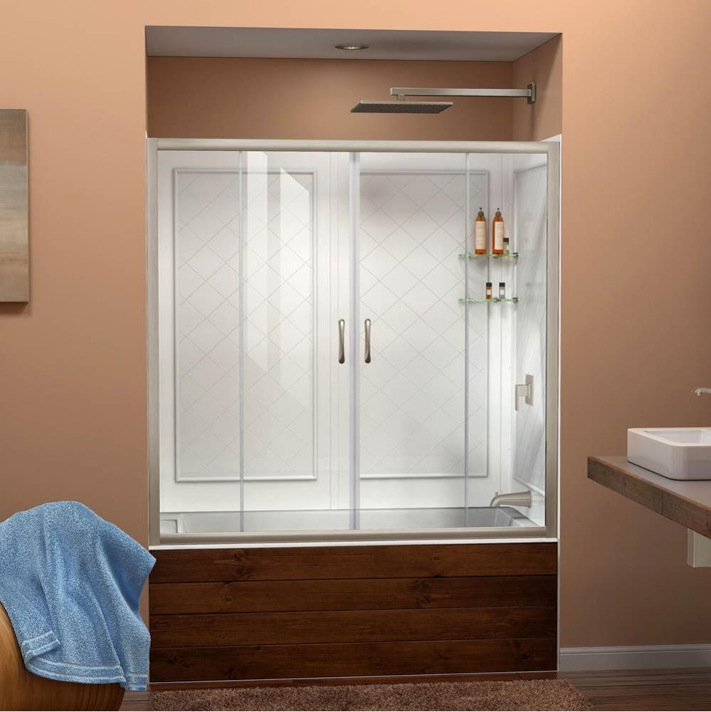 DreamLine Visions 56-60 in. W x 60 in. H Framed Sliding Tub Door in Brushed Nickel with White Acry