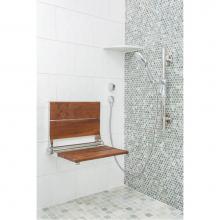 Health at Home HH-Seat-TK26PS - 26'' Teak seat. Polished Stainless frame. Up to 500lbs.