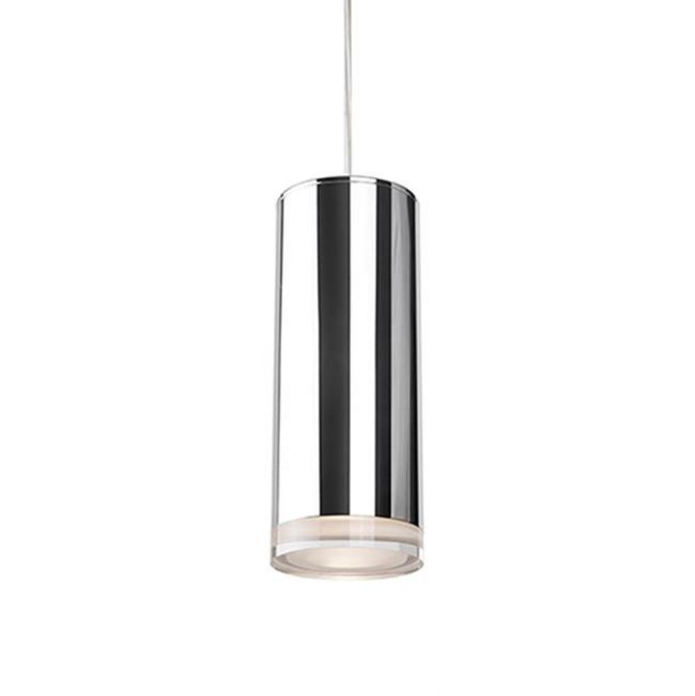 Single Led Cylinder Shaped Pendant With Clear Crystal Disc. Metal Details In Chrome