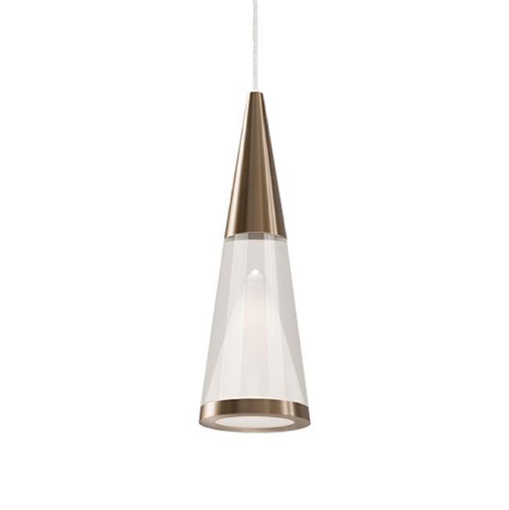 Single Led Lamp Pendant, Unique Conical Shape With Vintage Brass Tip, Clear With Internal Frosted