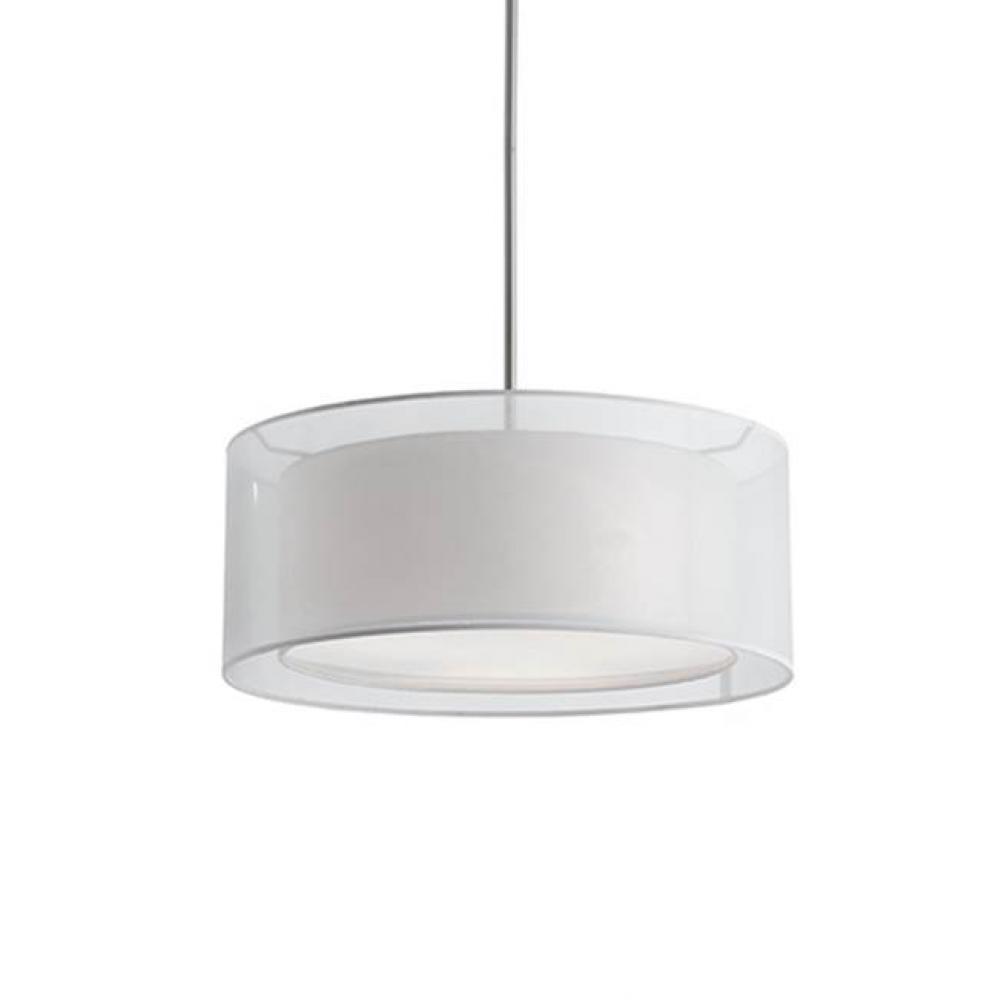Two Lamp Pendant With White Round Transparent Shade And Linen Interior White