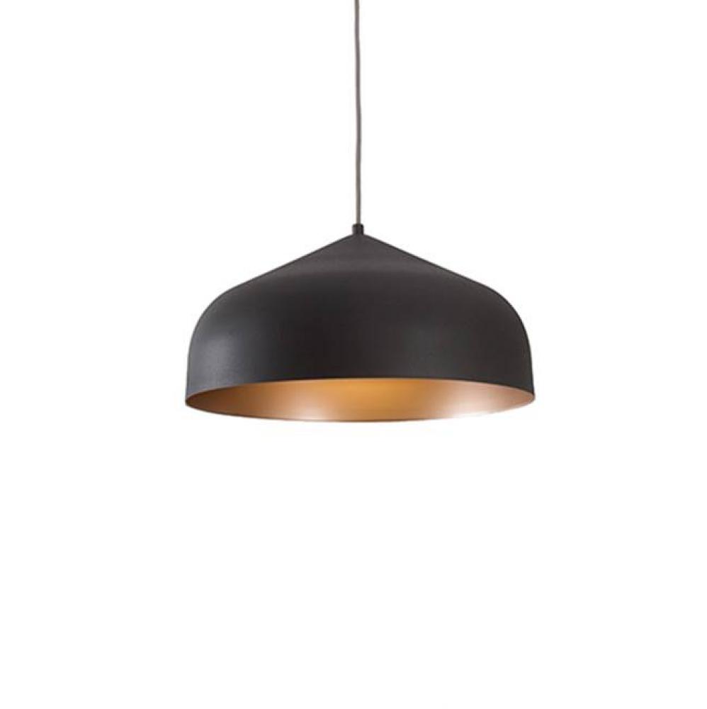 Single Lamp Pendant With Spun Aluminum Shade Showcasing Power-Coated Finishes In Contrasing Hues.