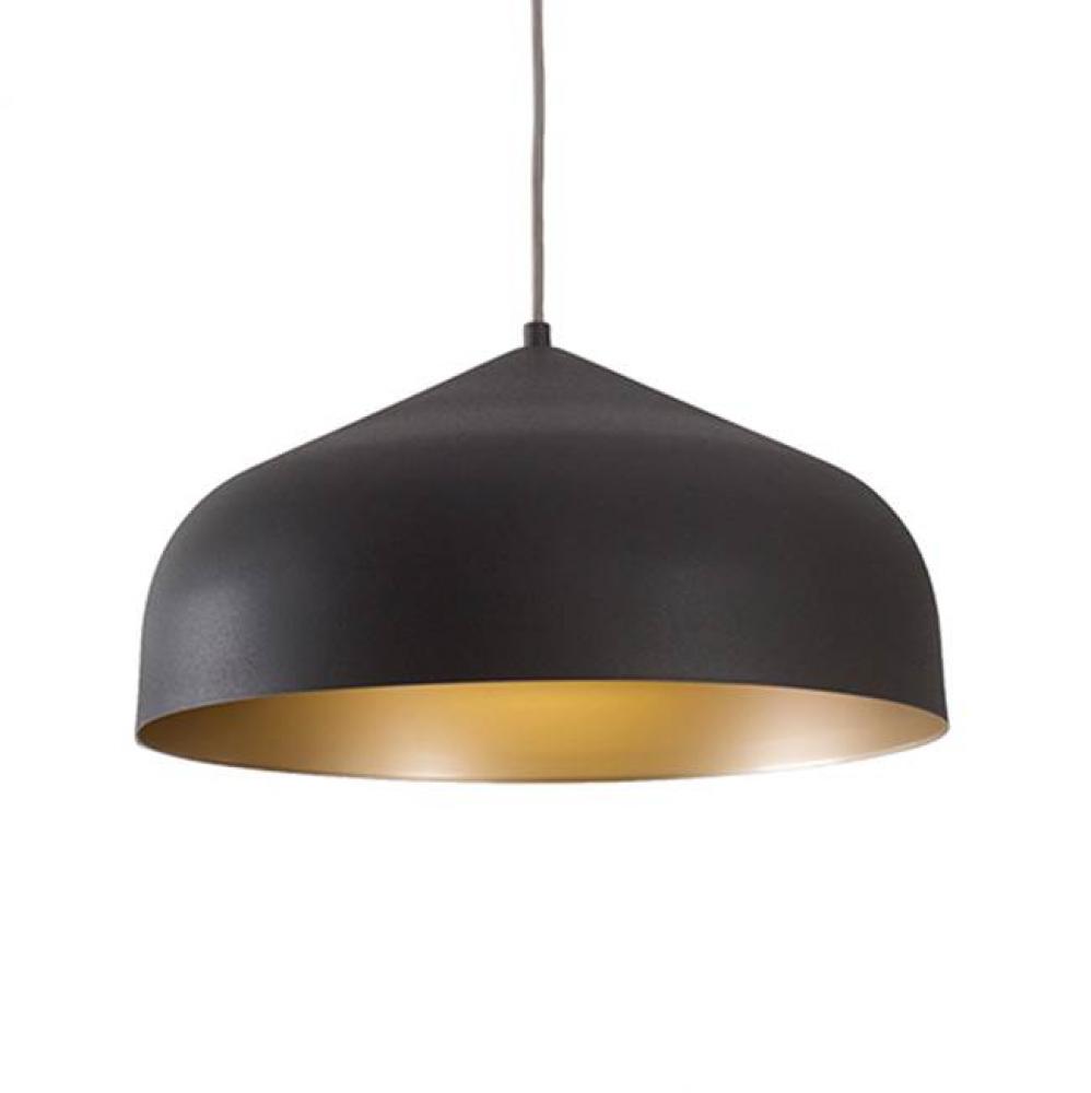Single Lamp Pendant With Spun Aluminum Shade Showcasing Power-Coated Finishes In Contrasing Hues.