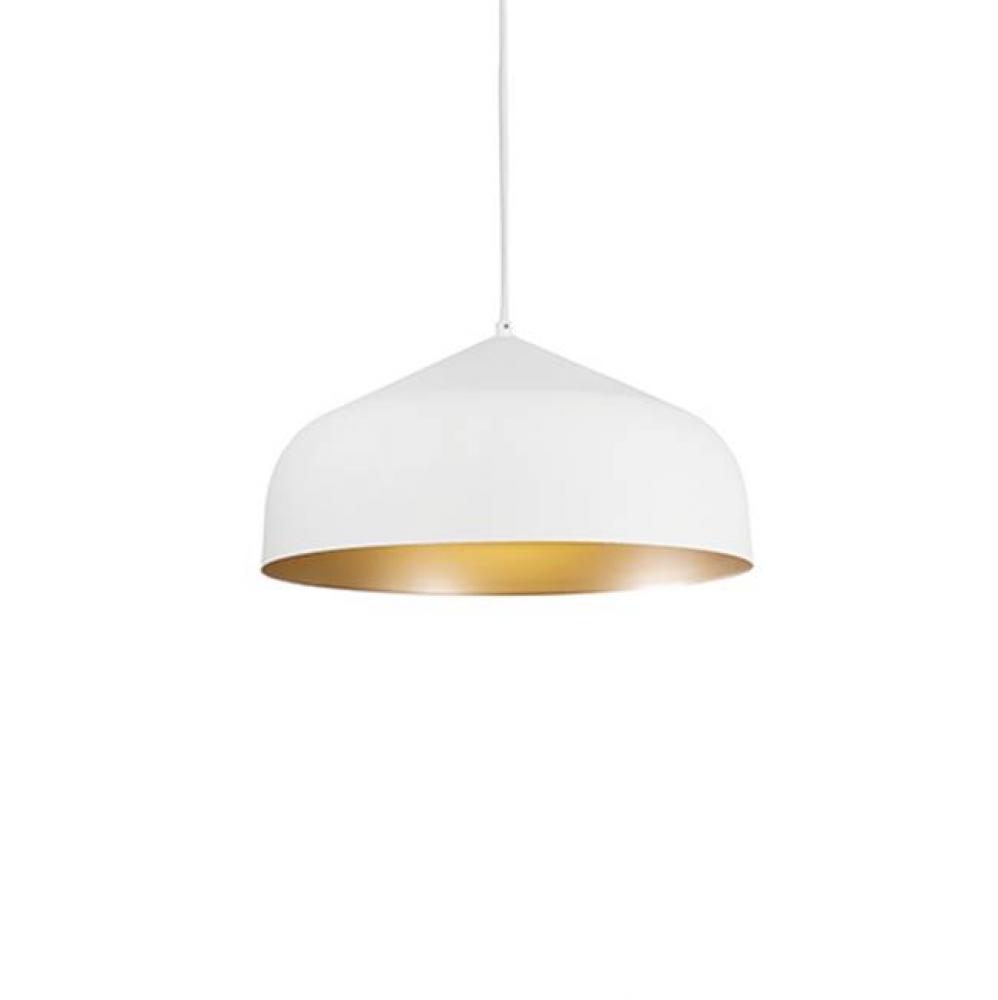 Single Lamp Pendant With Spun Aluminum Shade Showcasing Power-Coated Finishes In Contrasing Hues.