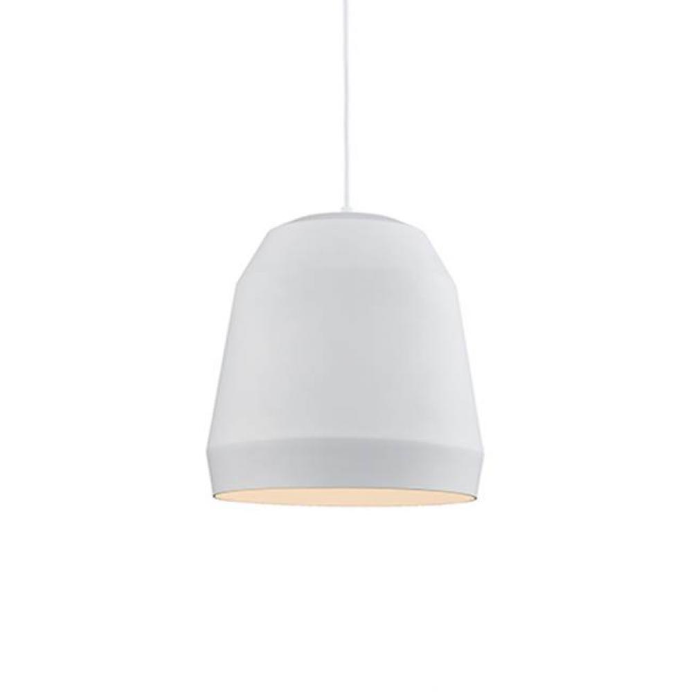 Single Lamp Pendant With FacetedAluminum Shade ShowcasingPowder-Coated Finishes AgainstA Matte