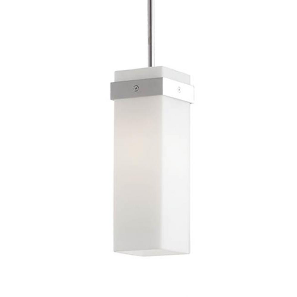 Single Lamp Pendant With White Square Opal Glass. Chrome Metal