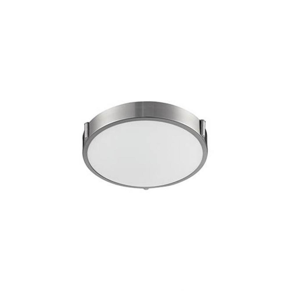 Single Led Flush Mount Ceiling Fixture With Round White Opal Glass. Metal Details In Brushed