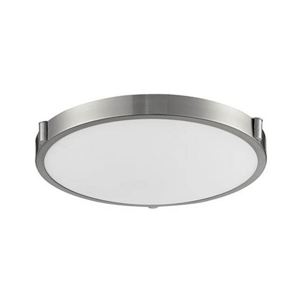 Single Led Flush Mount Ceiling Fixture With Round White Opal Glass. Metal Details In Brushed