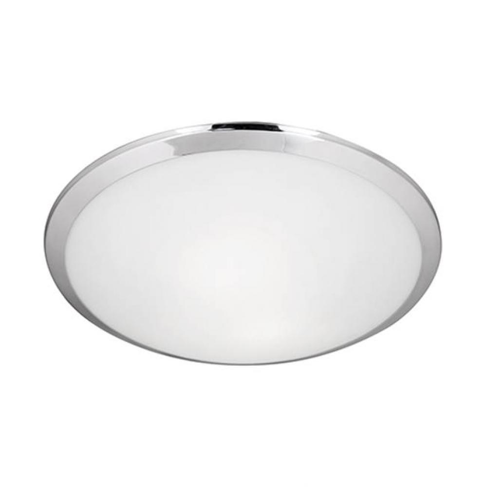 Two Lamp Flush Mount Ceiling Fixture With White Opal Glass And Chrome Metal Finish