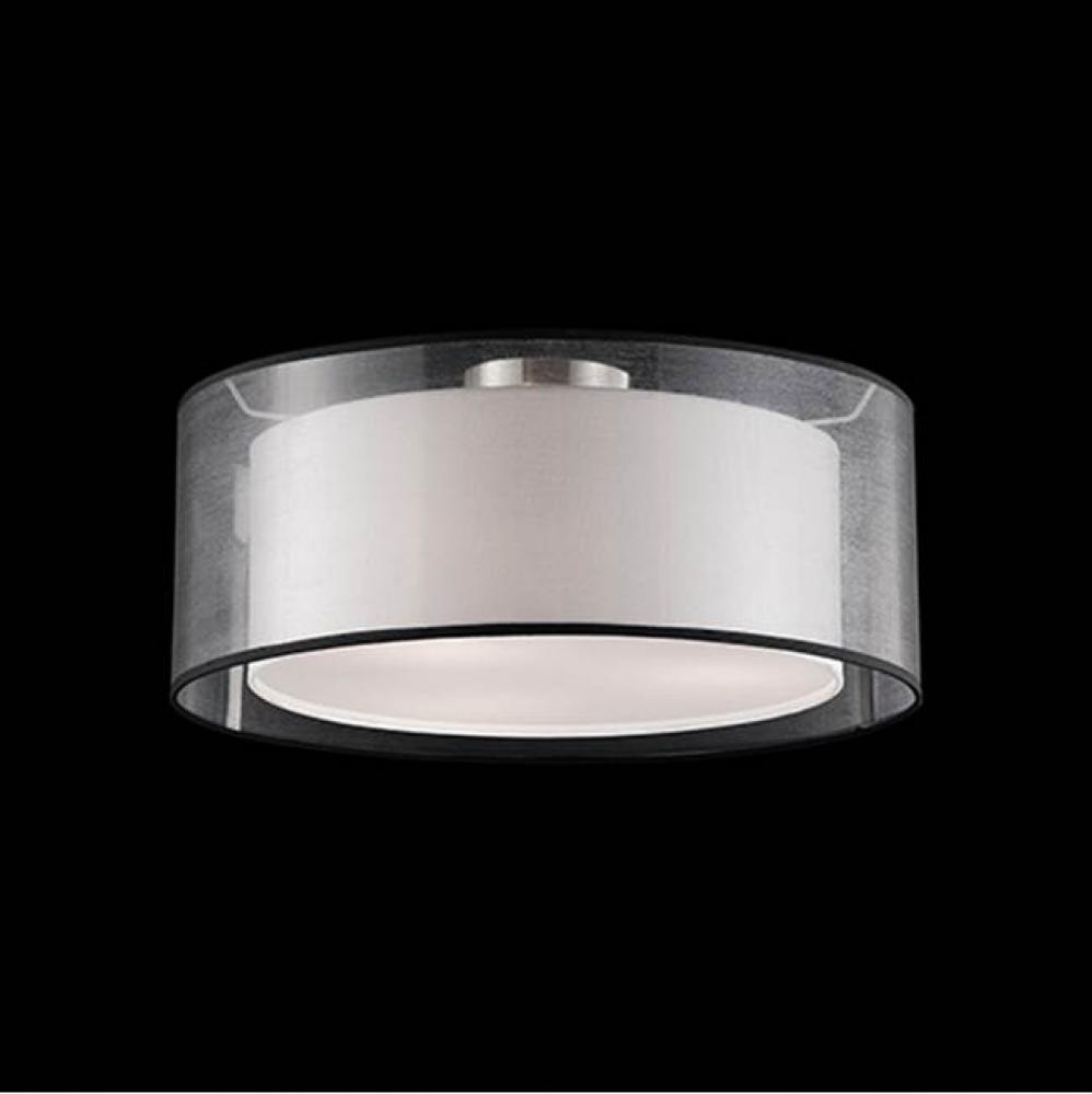 Two Lamp Ceiling With Black Round Transparent Shade And Linen Interior White