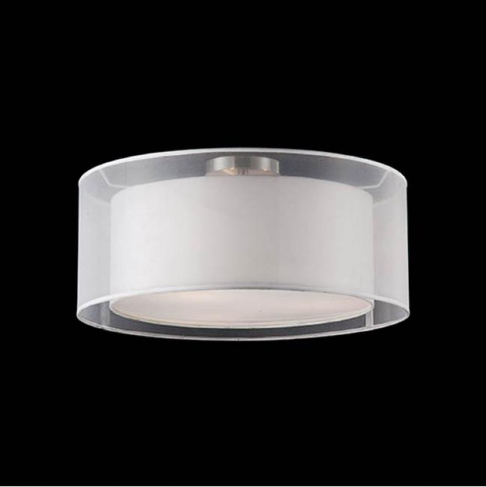 Two Lamp Ceiling With White Round Transparent Shade And Linen Interior White