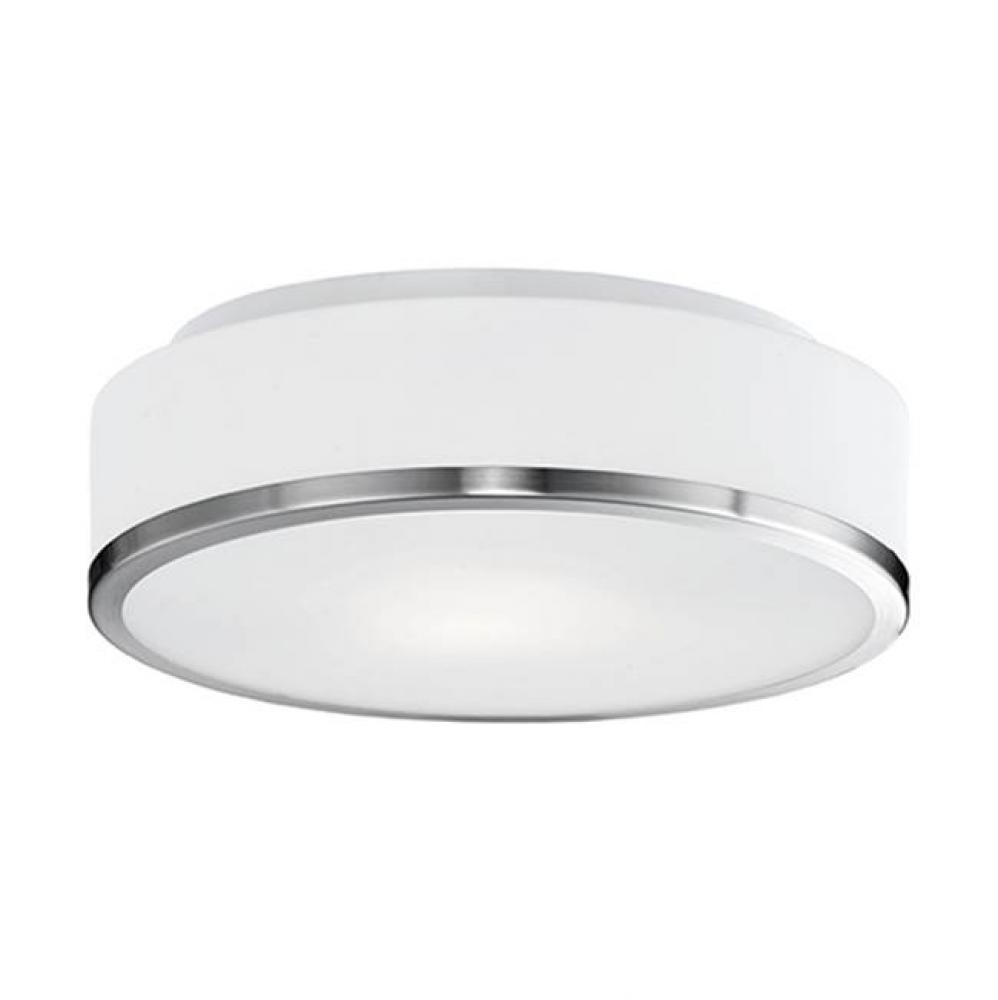 Two Lamp Flush Mount Ceiling Fixture With White Opal Glass And Brushed Nickel Metal Finish