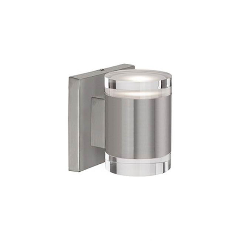 Led Cylinder Shaped Updown Wall Sconce With Clear Crystal Discs. Metal Details In Brushed Nickel