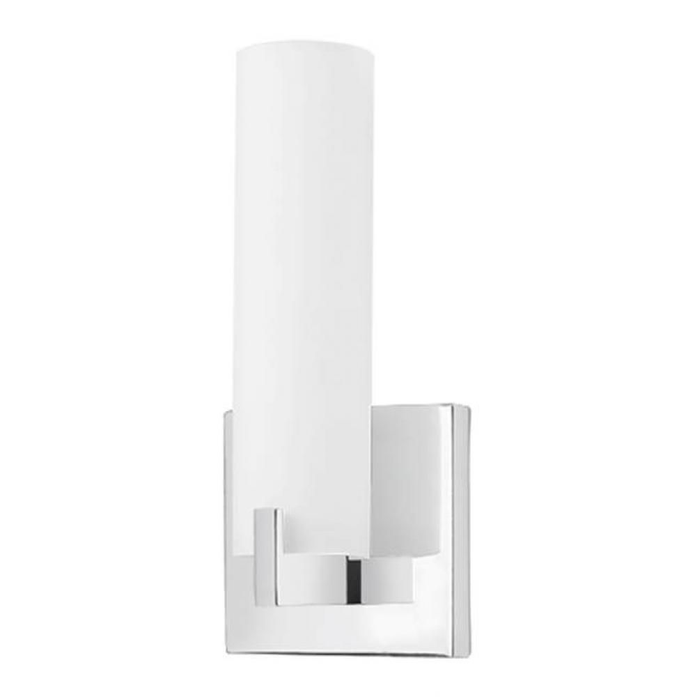 Single Lamp Led Wall Sconce With White Opal Glass Cylinder, Metal Details In Brushed Nickel Or