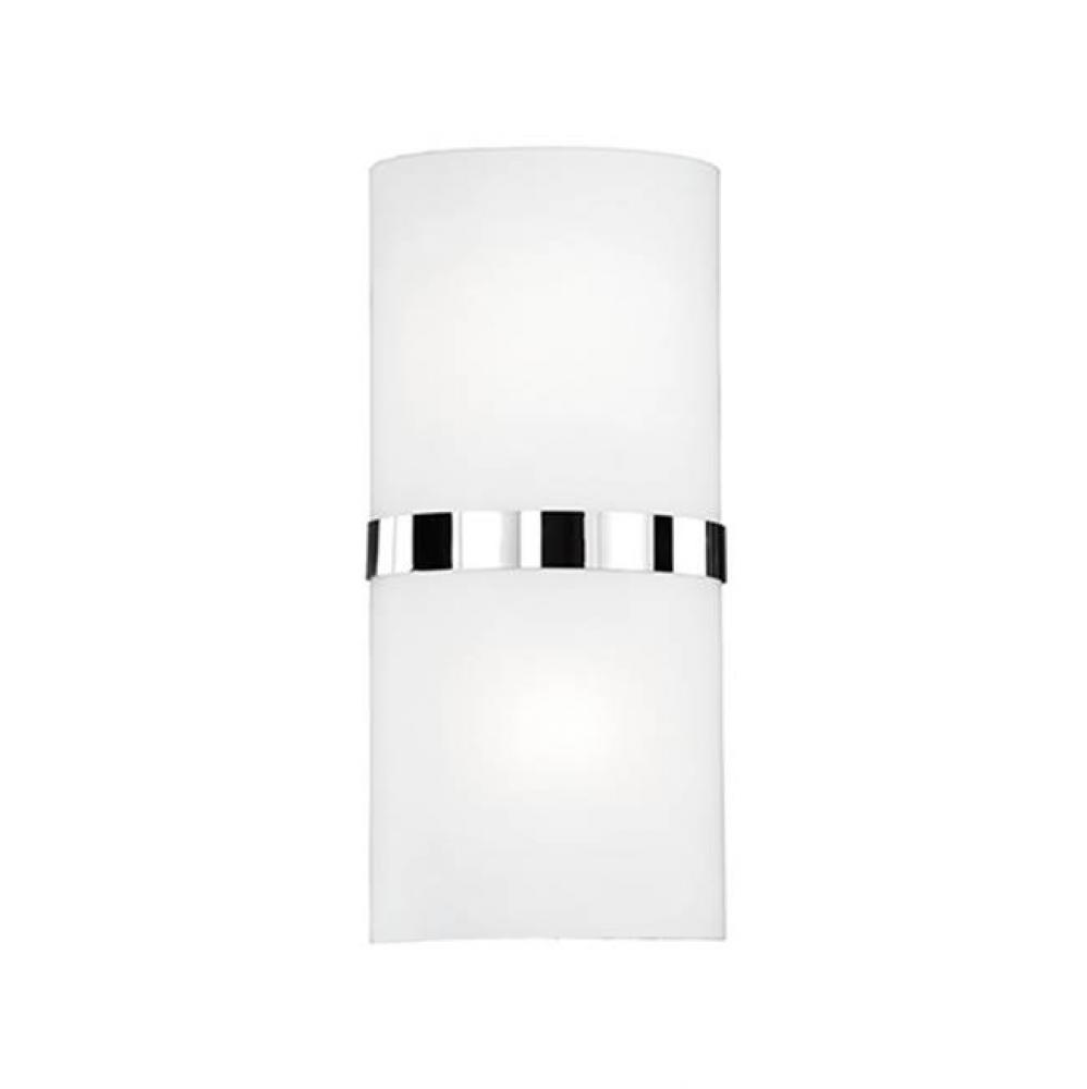 Two Lamp Wall Sconce With White Opal Glass And A Chrome Band Detail. Can Be Mounted Horizontal Or