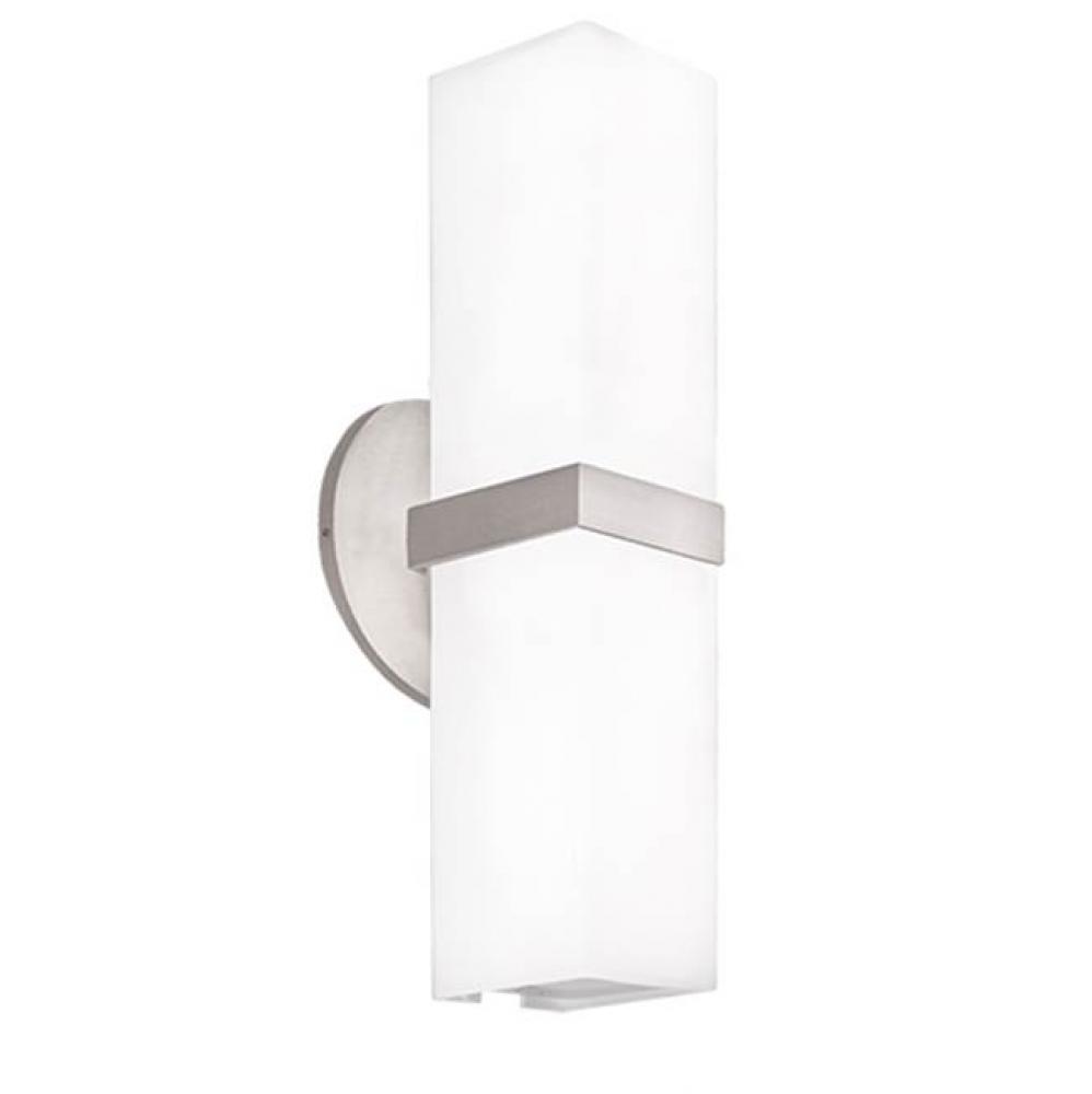 Two Lamp Wall Sconce With Square White Opal White Glass And Brushed Nickel Metal