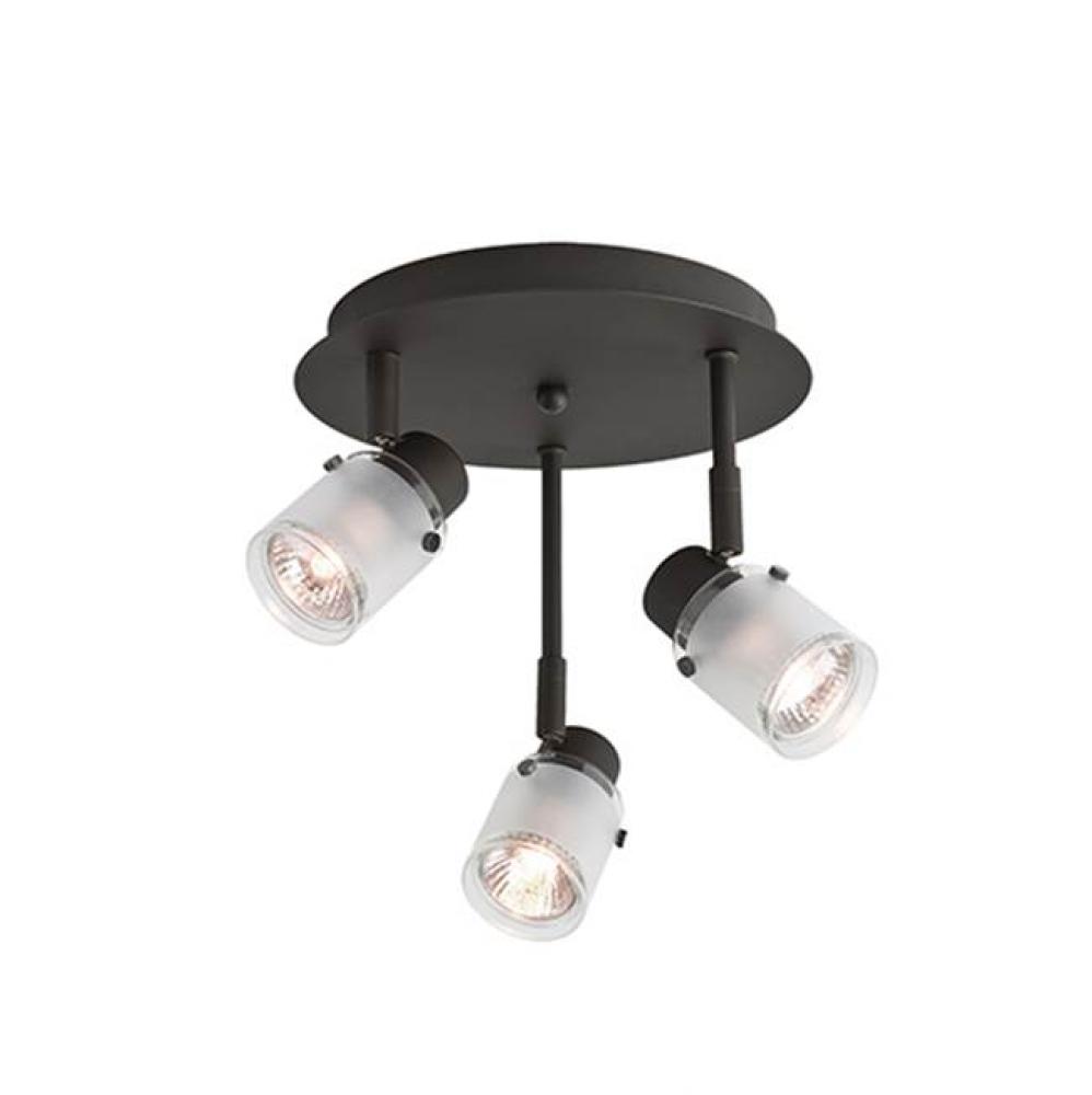 Three Lamp Monopoint Fixture With Frosted Glass Shade. Metal Finish In