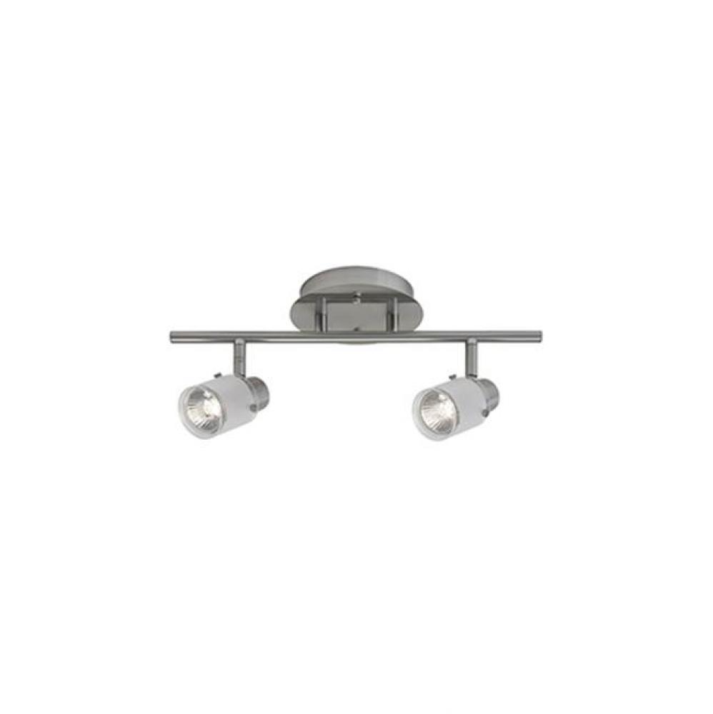 Two Lamp Fixed Track With Frosted Glass Shade. Metal Finish In Brushed
