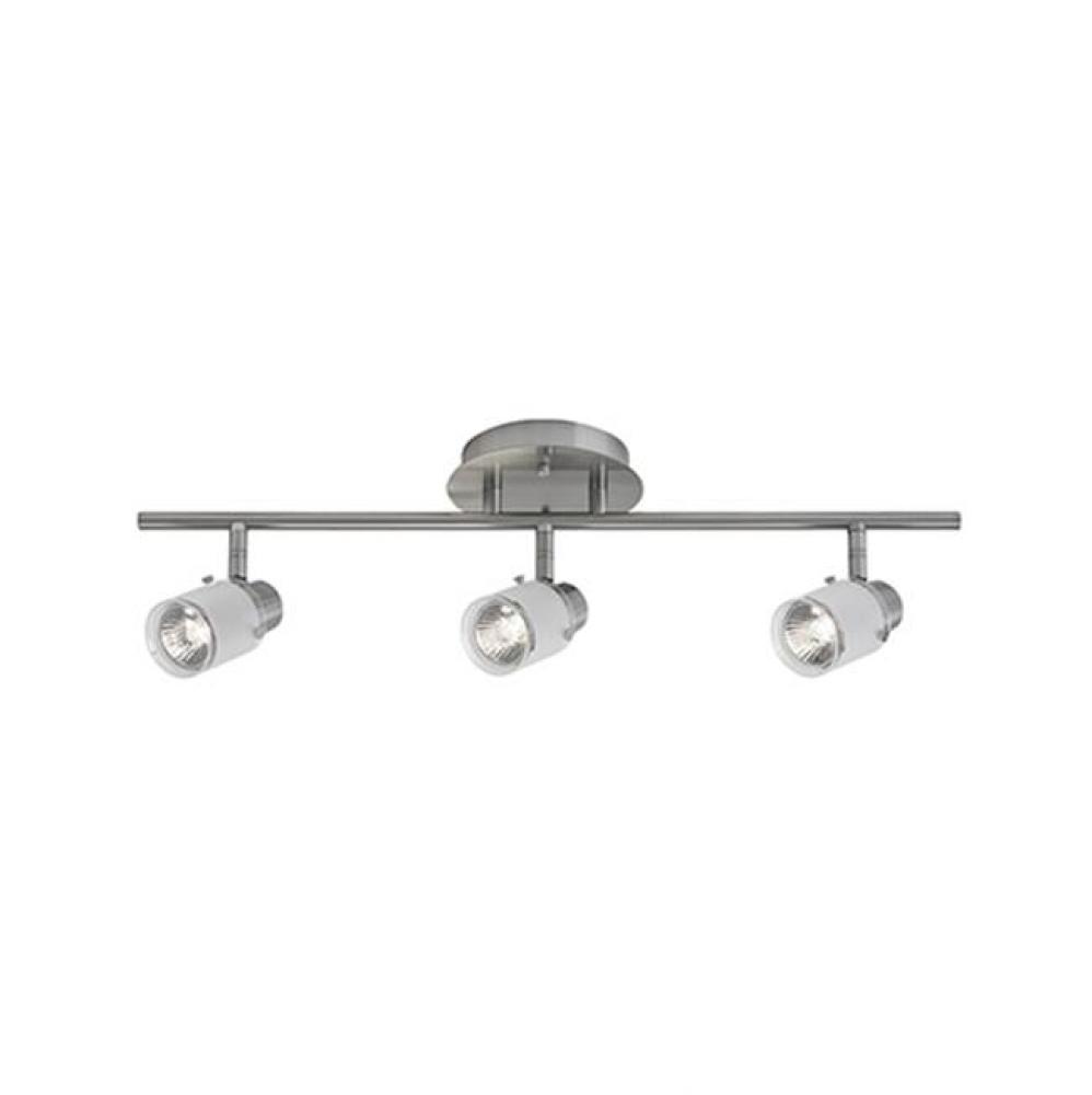 Three Lamp Fixed Track With Frosted Glass Shade. Metal Finish In Brushed