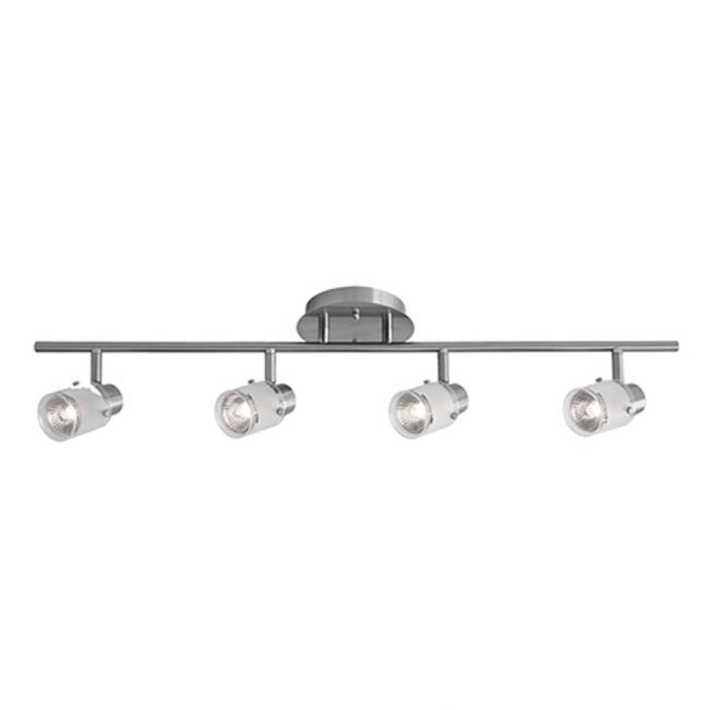 Four Lamp Fixed Track With Frosted Glass Shade. Metal Finish In Brushed