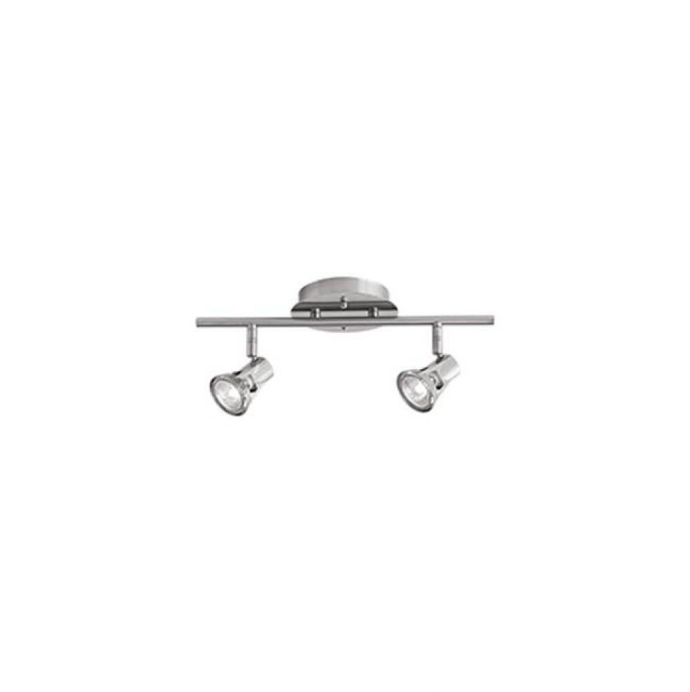 Two Lamp Fixed Track With Adjustable Heads. Metal Detail In Brushed Nickel