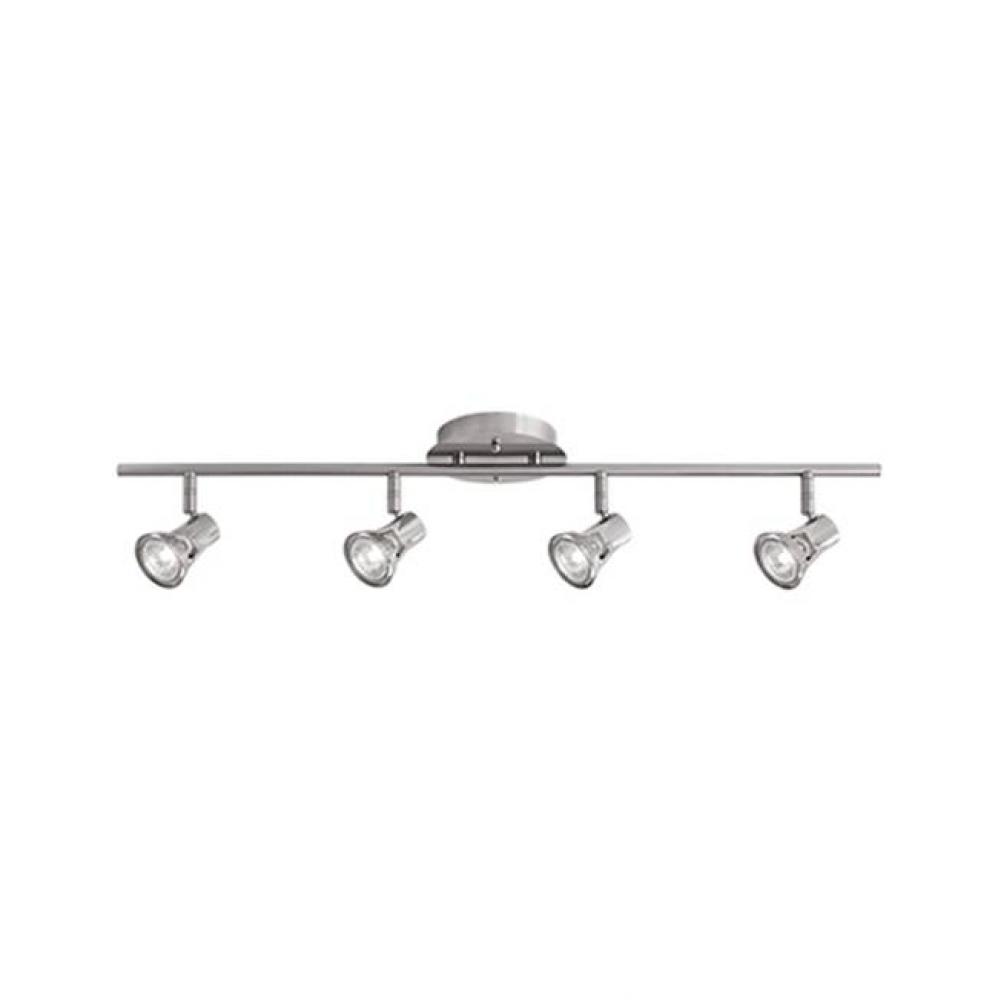 Four Lamp Fixed Track With Adjustable Heads. Metal Detail In Brushed Nickel
