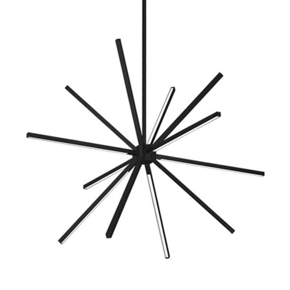 A Plethora Of Thin Linear Lights Converge At Numerous Angles Into A Central Cluster.
