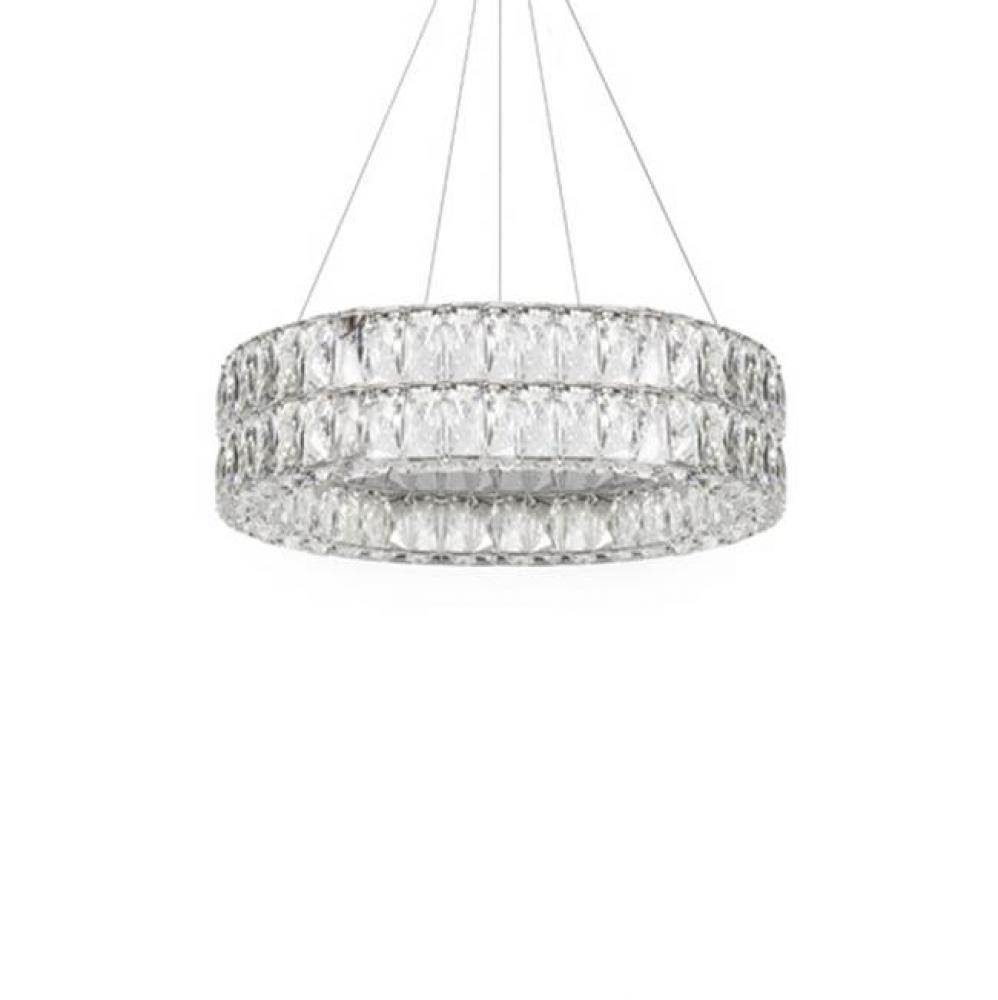 Aircraft Cable Suspended Pendant With A Double Circular Ring Of Diamond Cut Clear Crystal Glass