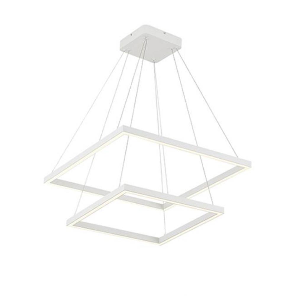 A Suspended Rectilinear Frame Emits Soft Luminance Downward From The Continuous Perimeter Opal