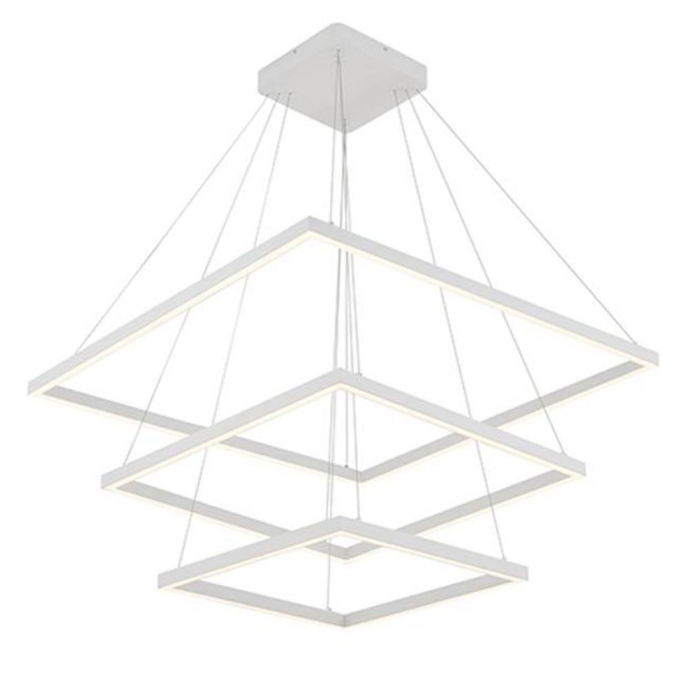 A Suspended Rectilinear Frame Emits Soft Luminance Downward From The Continuous Perimeter Opal