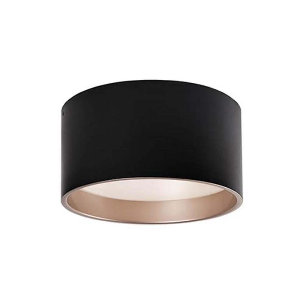 Immaculate In Design Two Toned Round Cylinder Shaped Flush Mount With White Acrylic Diffuser.