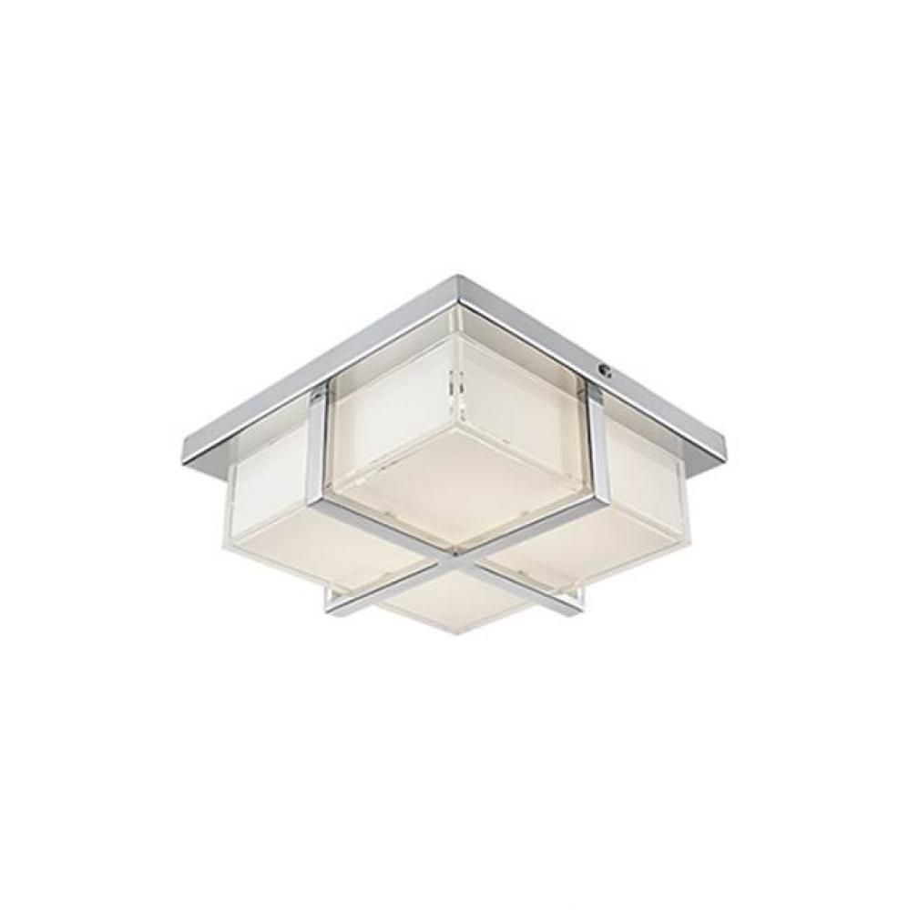 Elegant Square Led Flush Mount With Frosted Glass With Fine Crystal Clear Edges; Polished Chrome