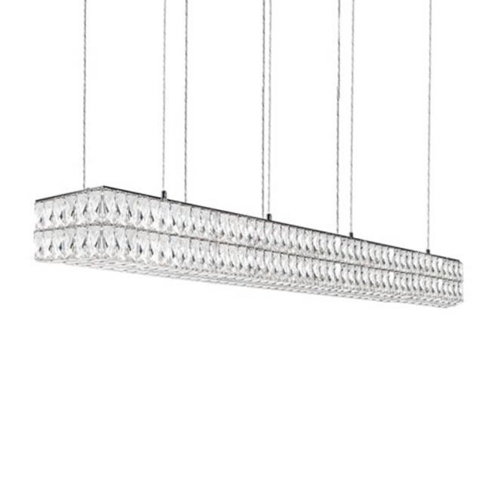 Aircraft Cable Suspended Linear Pendant With Linear Diamond Cut Clear Crystal Glass And
