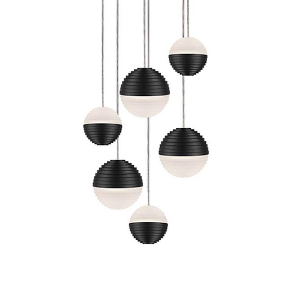 Round Downward And Upward Light Led Multi-Pendant With Six Stratum Sphere Shaped Cast Aluminum