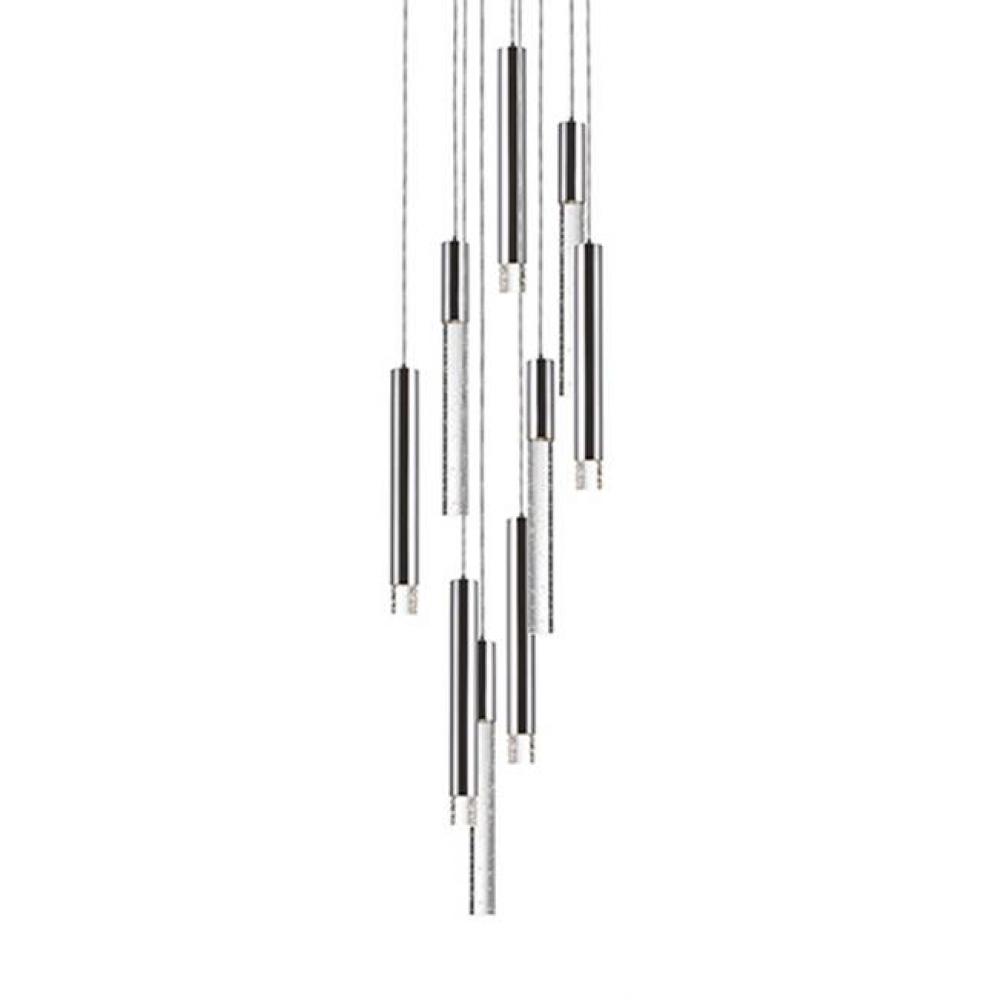 Round Nine Led Multi-Pendant With Two Different Styled Pendants In A Mixed Arrangement. Four