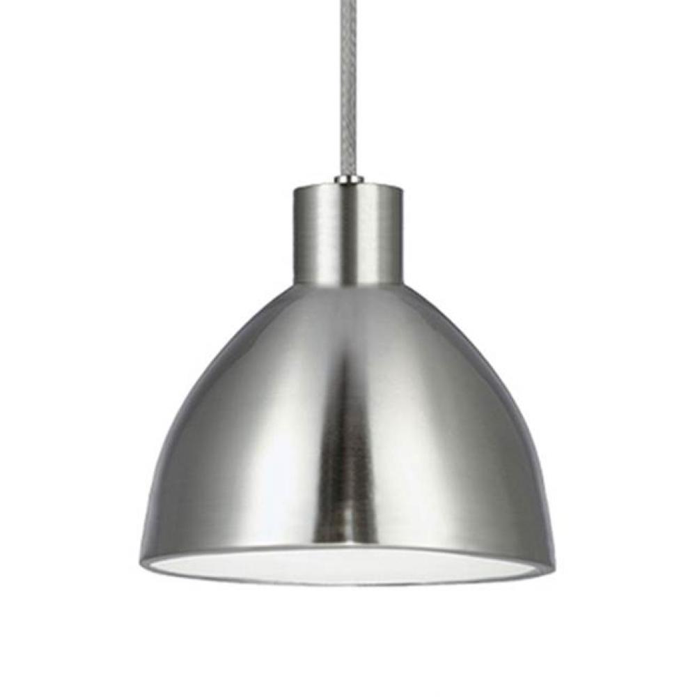 Single Led Pendant With A Heavy Plated Metal Dome Shaped Shade Available In Brushed Nickel,