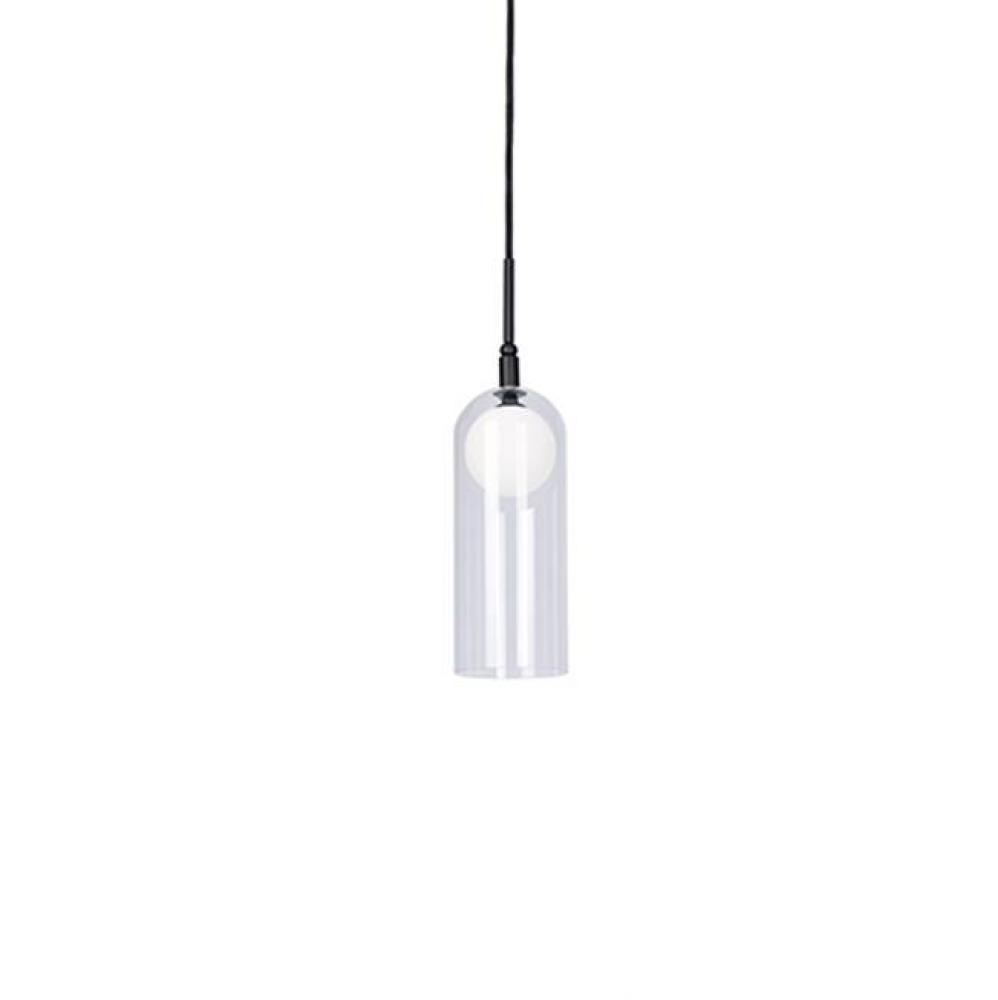 Clear Glass Cylindrical Shade Rests On Opal Acrylic Diffuser GlobeBrushed Plated Finishes Or