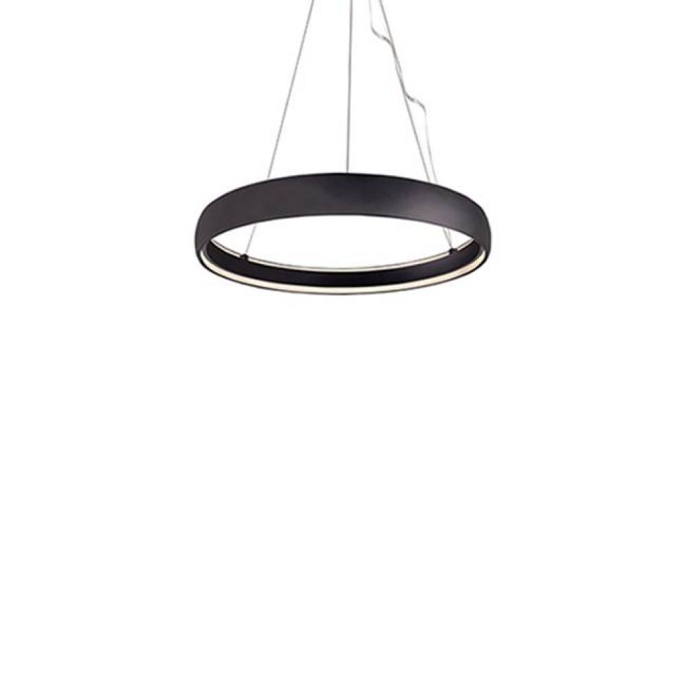 Aircraft Cable Suspended Circular Pendant With Circular Canopy. Soft Up/Down Light Is Emitted