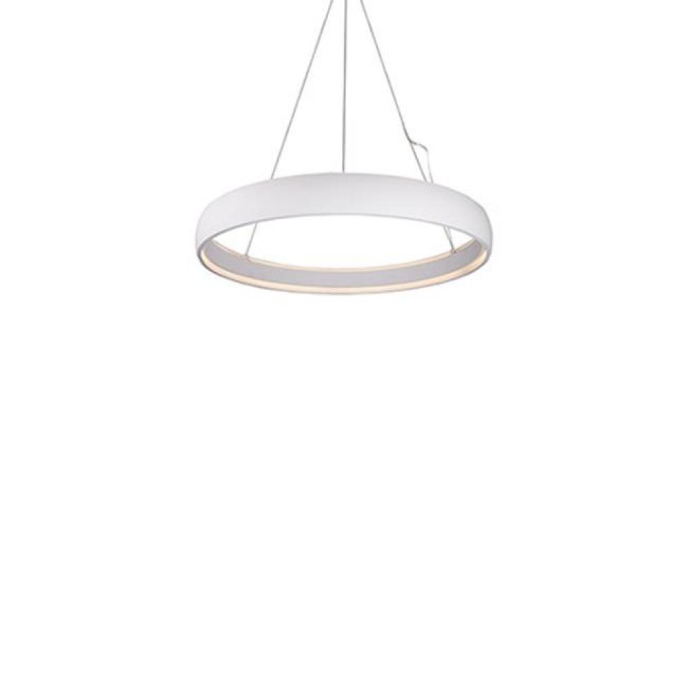 Aircraft Cable Suspended Circular Pendant With Circular Canopy. Soft Up/Down Light Is Emitted