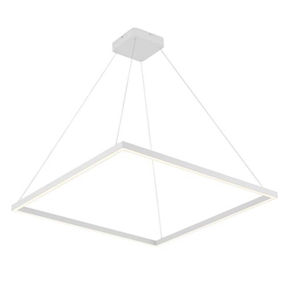 A Suspended Rectilinear Frame Emits Soft Luminance Downward From The Continuous Perimeter Opal