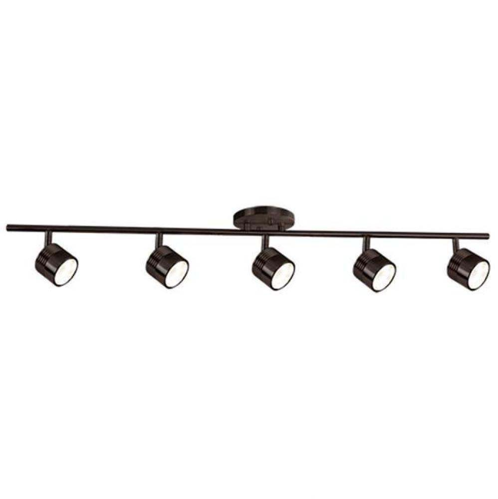 Modern Led Fixed Track Fixture With Five Die Cast Aluminum Heads And Frosted Glass Diffusers.