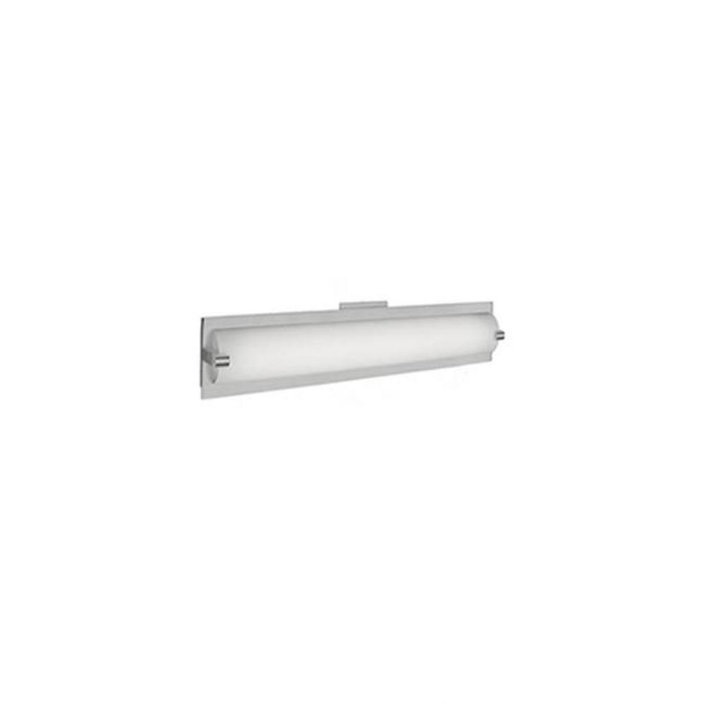 Single Lamp Vanity With White Opal Glass Cylinder And Frosted Side Covers, Metal Details