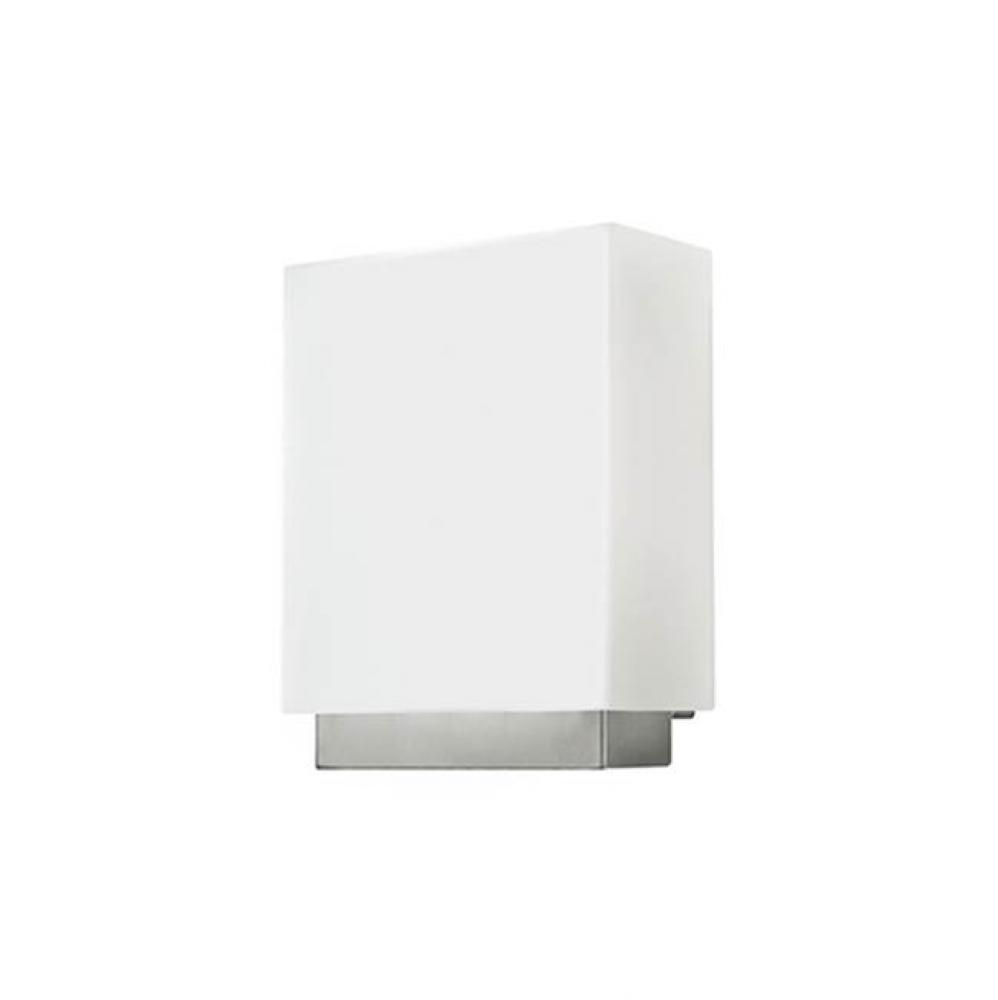 Single Led Wall Sconce With Rectangular Shaped White Opal Glass. Metal Details In Brushed Nickel