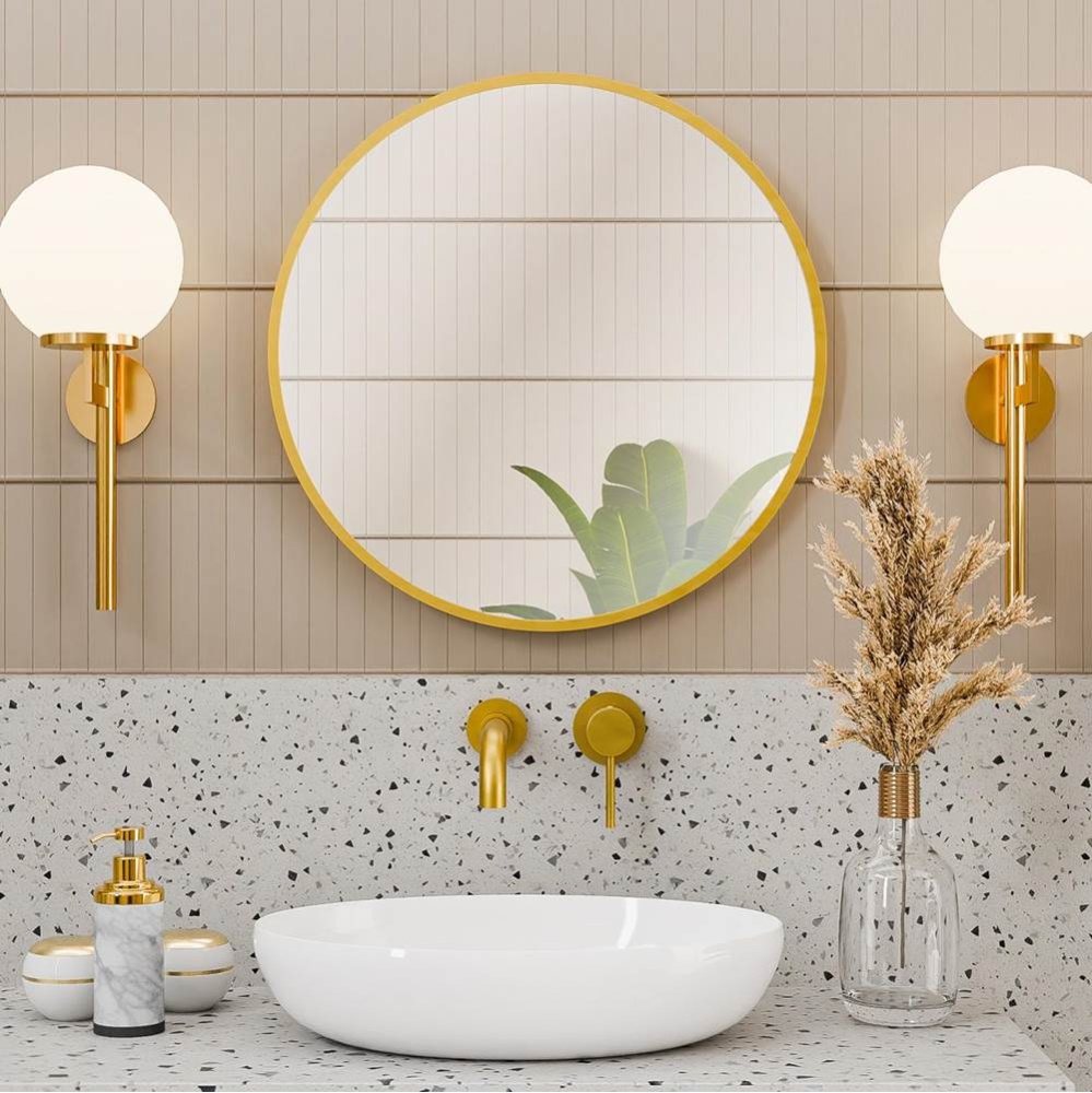 24 by 24 Inch Round Mirror - Brushed Brass Frame