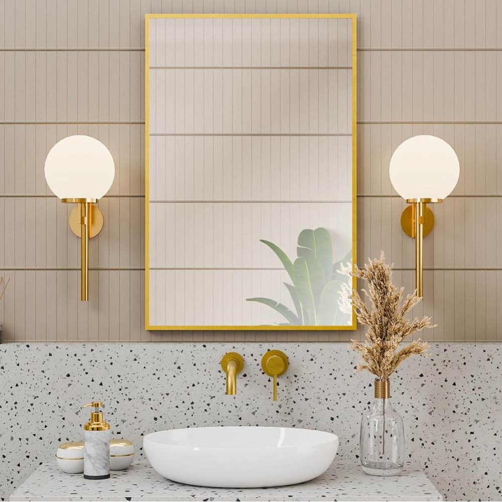 24 by 36 Inch Rectangle Mirror - Brushed Brass Frame
