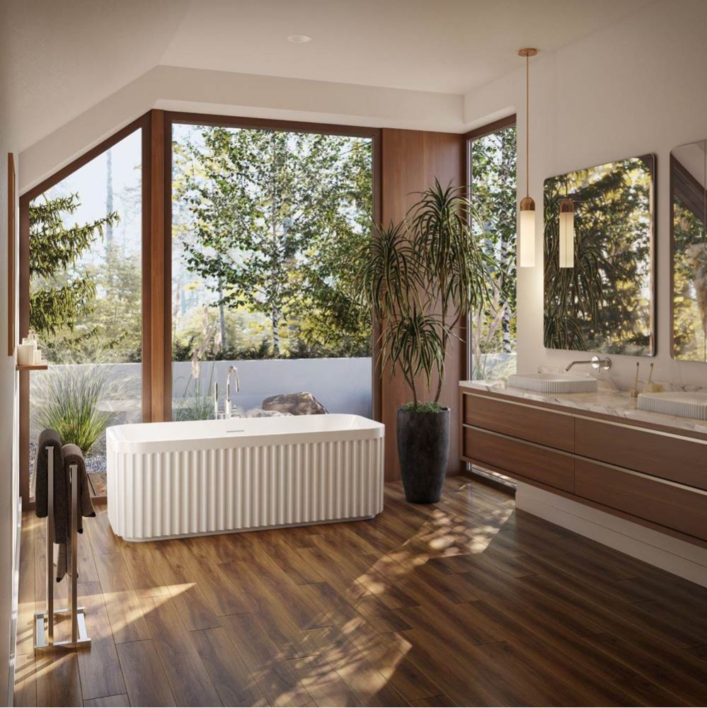 Vertical 67 Inch Acrylic Fluted Double Ended Freestanding Tub