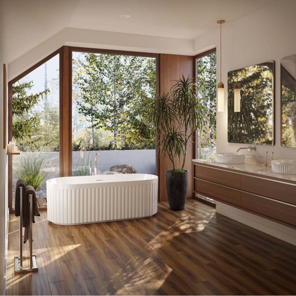 Vertical 67 Inch Acrylic Fluted Double Ended Freestanding Tub