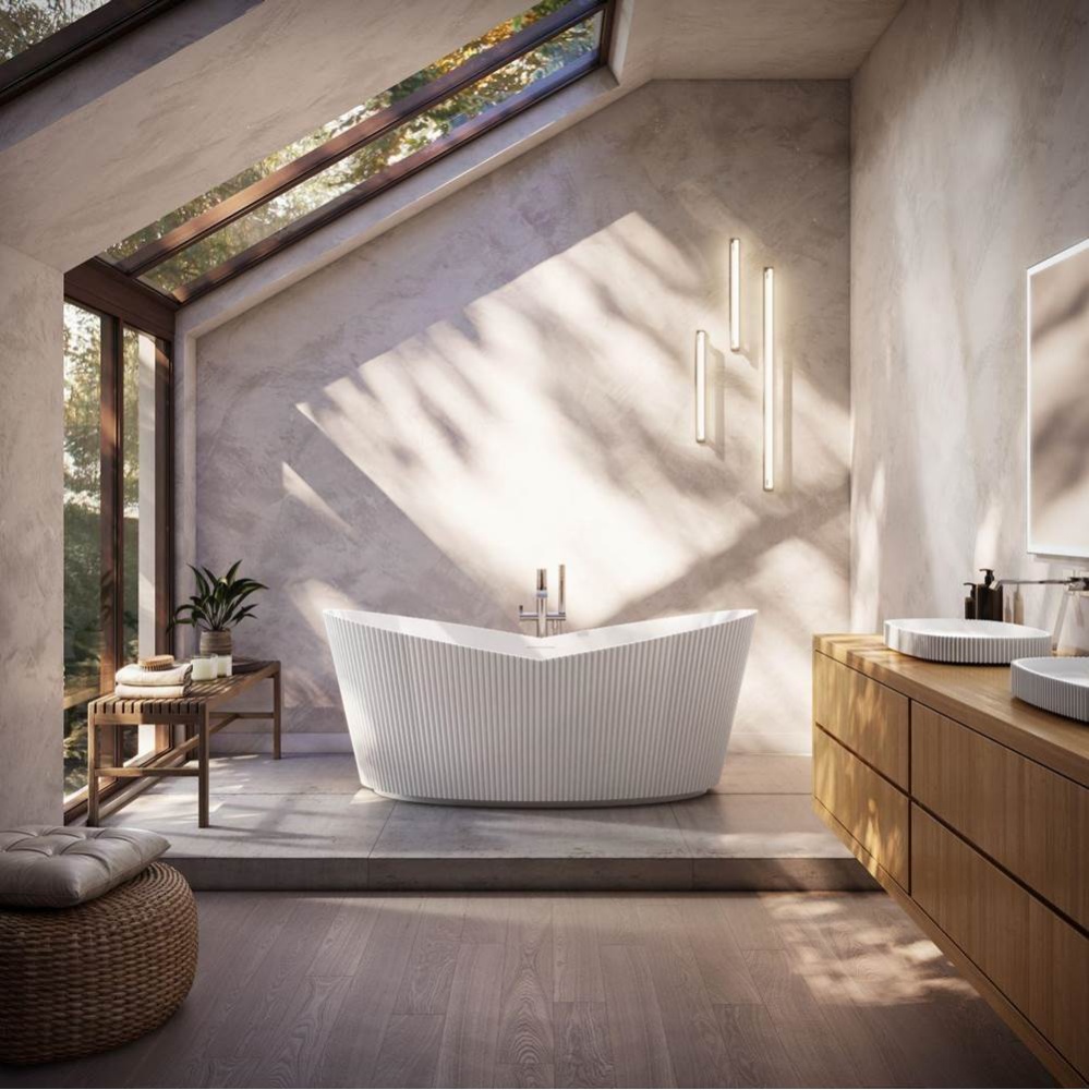 Vertical 67 Inch Acrylic Fluted Double Slipper Freestanding Tub