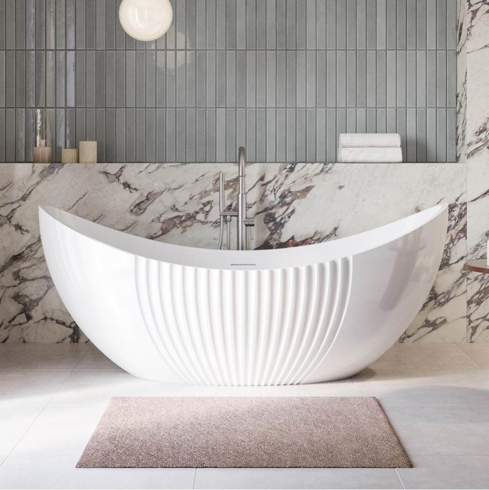 Double End Vertical 71 Inch Acrylic Fluted Freestanding Tub - White - Gloss White