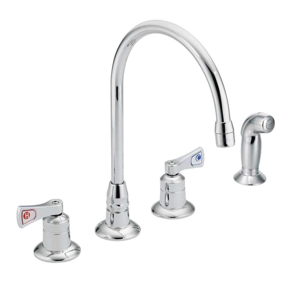 COMMERCIAL WIDESPREAD KITCHEN FAUCET WITH SPRAYER, 8 IN., 2.2 GPM, LEVER HANDLES, CHROME